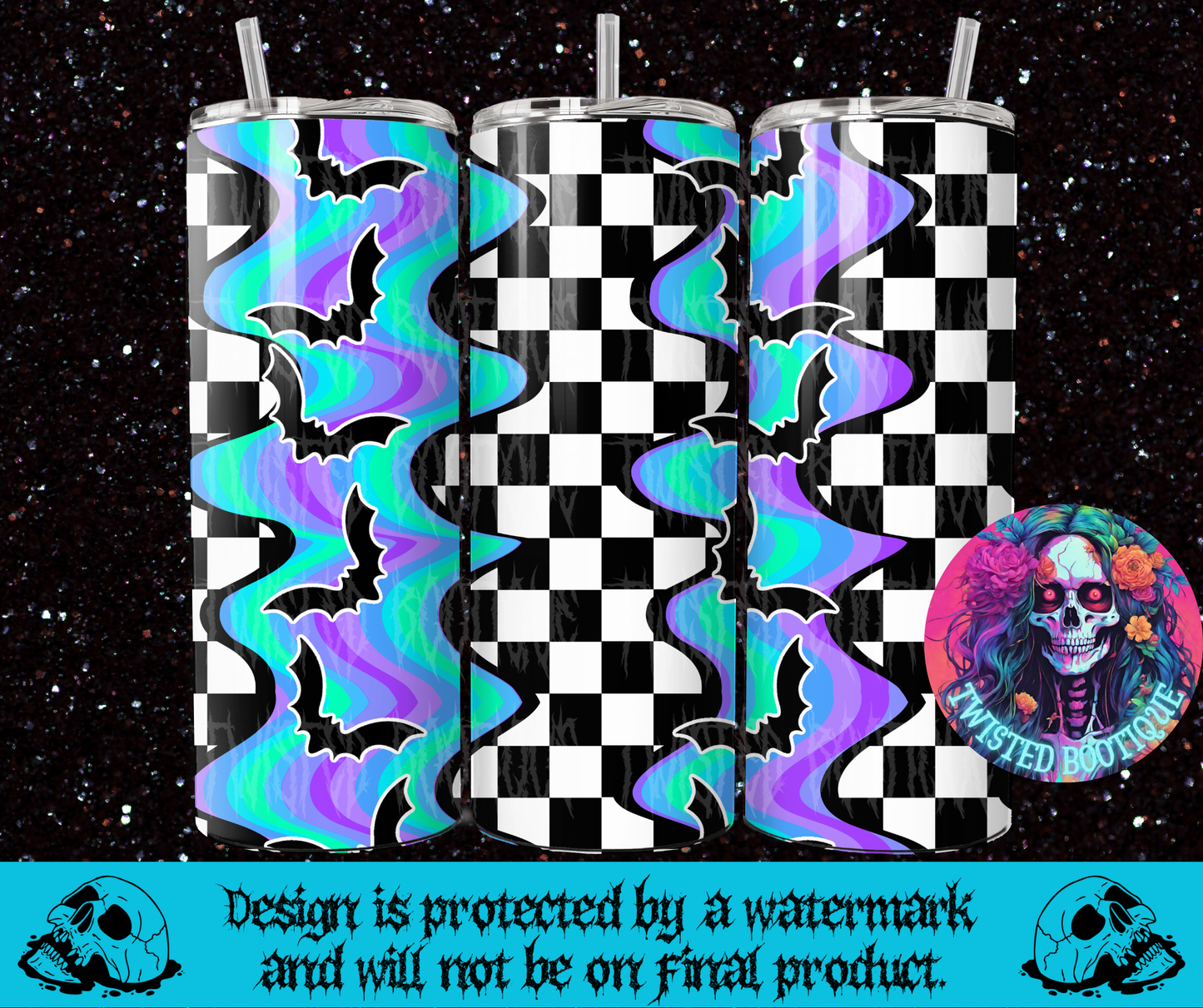 Checkered Spooky Bats Tumbler