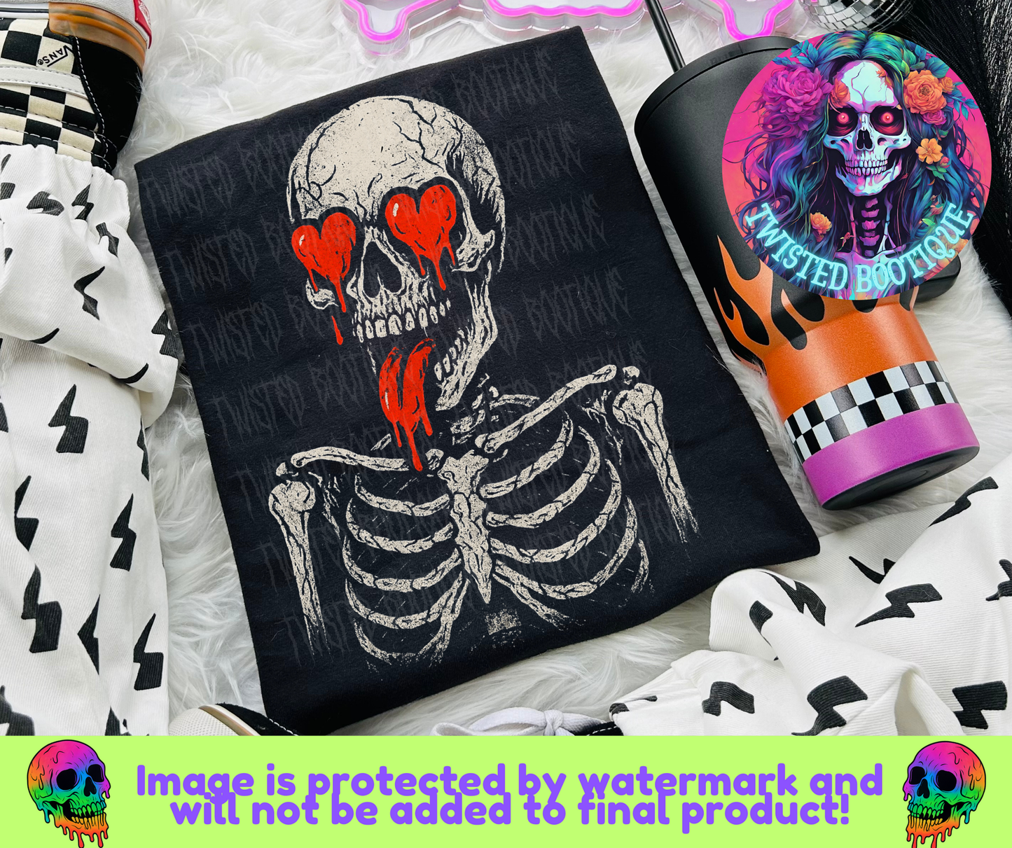 Skelly Heart Eyes BLACK APPAREL ONLY