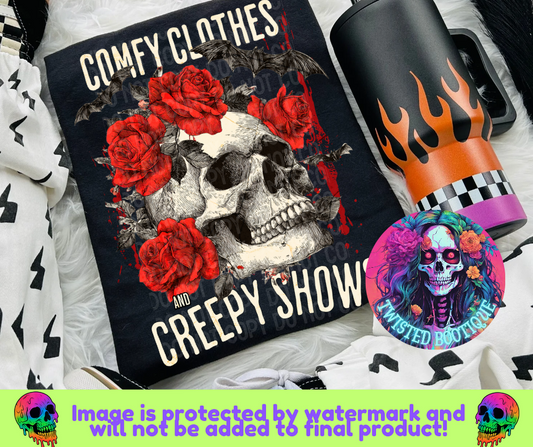 Comfy Clothes & Creepy Shows BLACK APPAREL ONLY